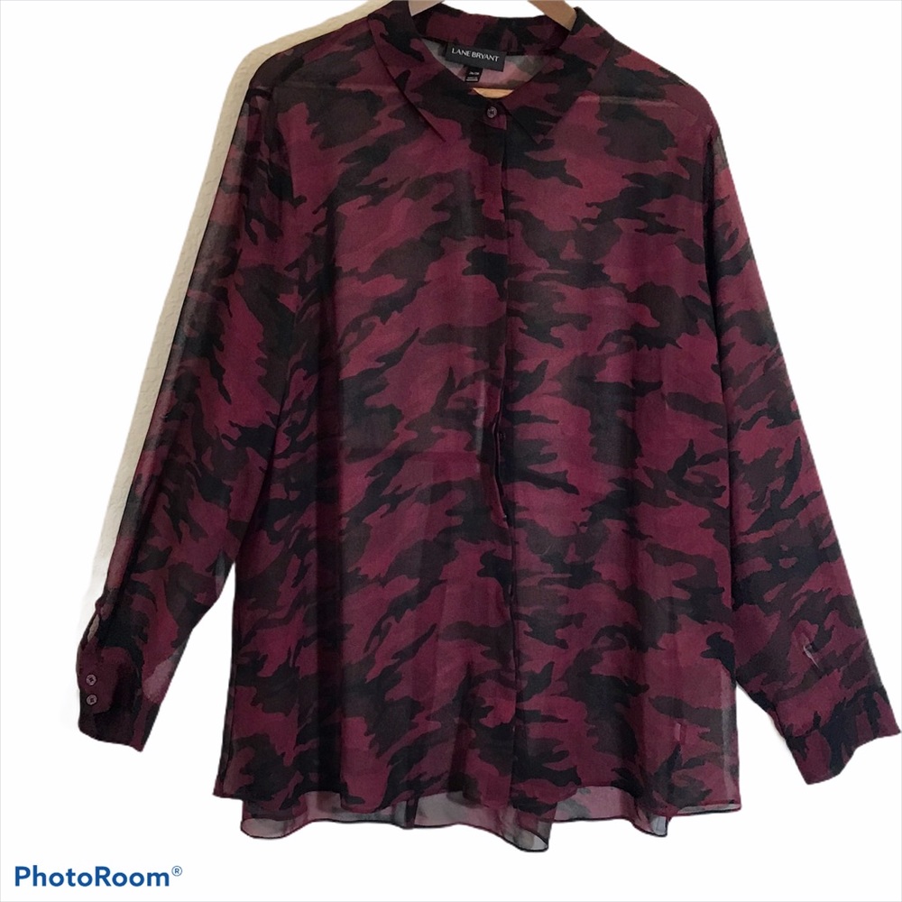 Lane Bryant the Muse Red Camo Chiffon Top Sz 26/27